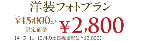 洋装フォトプラン限定価格！ 15000円が今なら2800円！